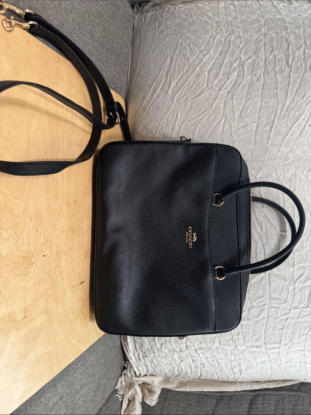 Coach Black Leather Laptop Brief with Gold Hardware
